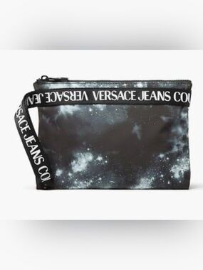 Versace Jeans Collection Black Galaxy Print Wrist Pouch with Logo Strap